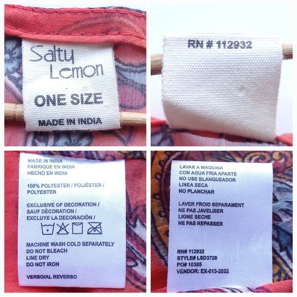 Salty Lemon Sheer Beach Cover Up One Size Paisley Kaftan Orange Red Boho - Picture 4 of 8